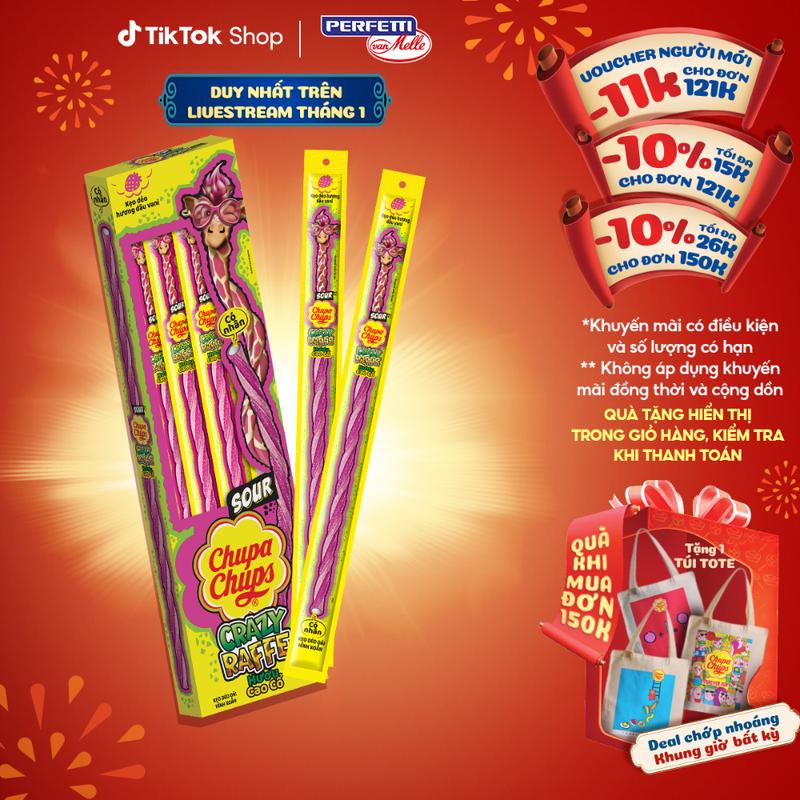  Kẹo dẻo dài hình xoắn vị chua Crazy Raffe Hươu Cao cổ hương Dâu Vani 