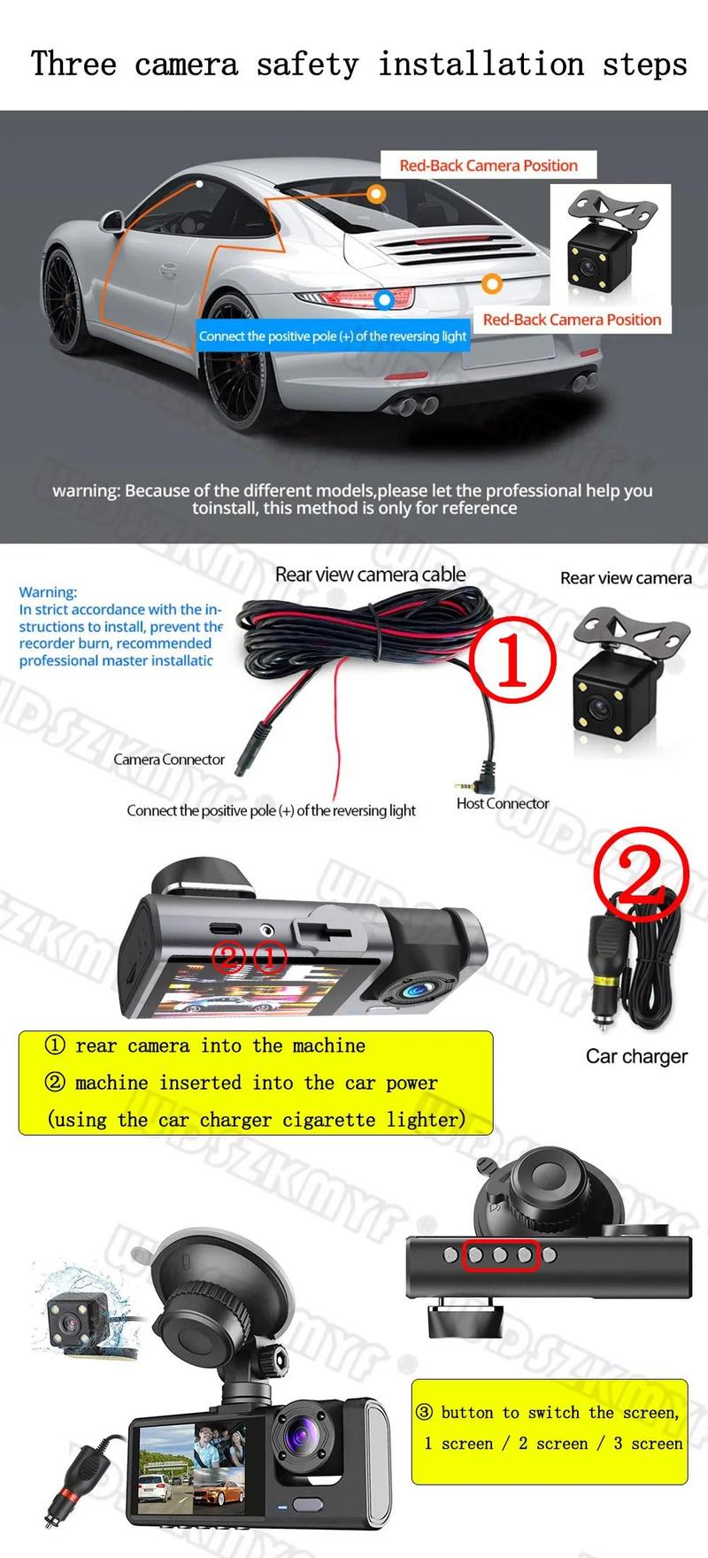Product Introduction of 1080P Car Dvr 3 Camra Dash Cam for Cars Camera for Vehicle Recorder Video Front and Rear Camera W/ IR Night Vision Dashcam 8