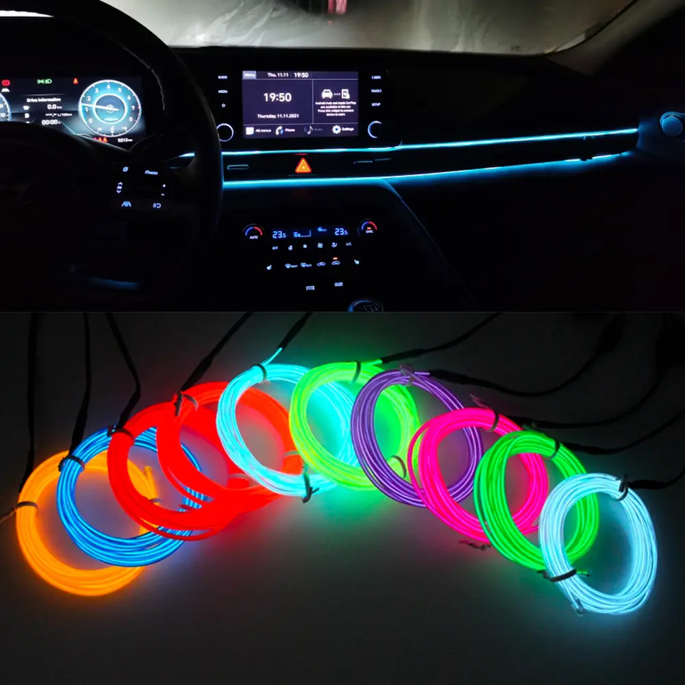 1m/2m/3m/5m EL Wire Neon Strip Car Interior Ambient Strip Lights Flexible LED Neon Atmosphere Ambient Rope Tape Light for Car Door