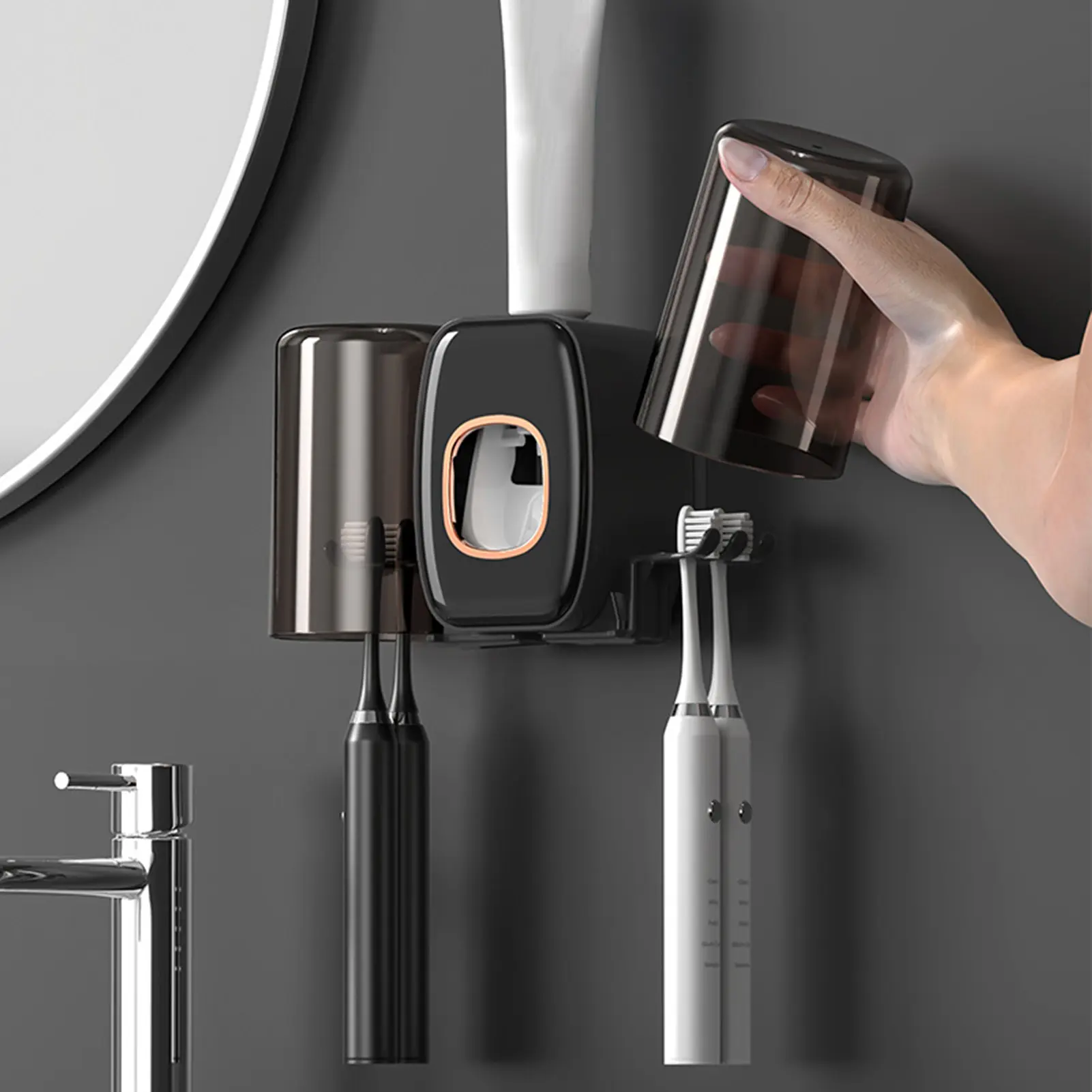 Automatic Toothpaste Dispenser Wall-Mounted Punch-free Waterproof Easy Installation Bathroom Toothpaste Holder Set