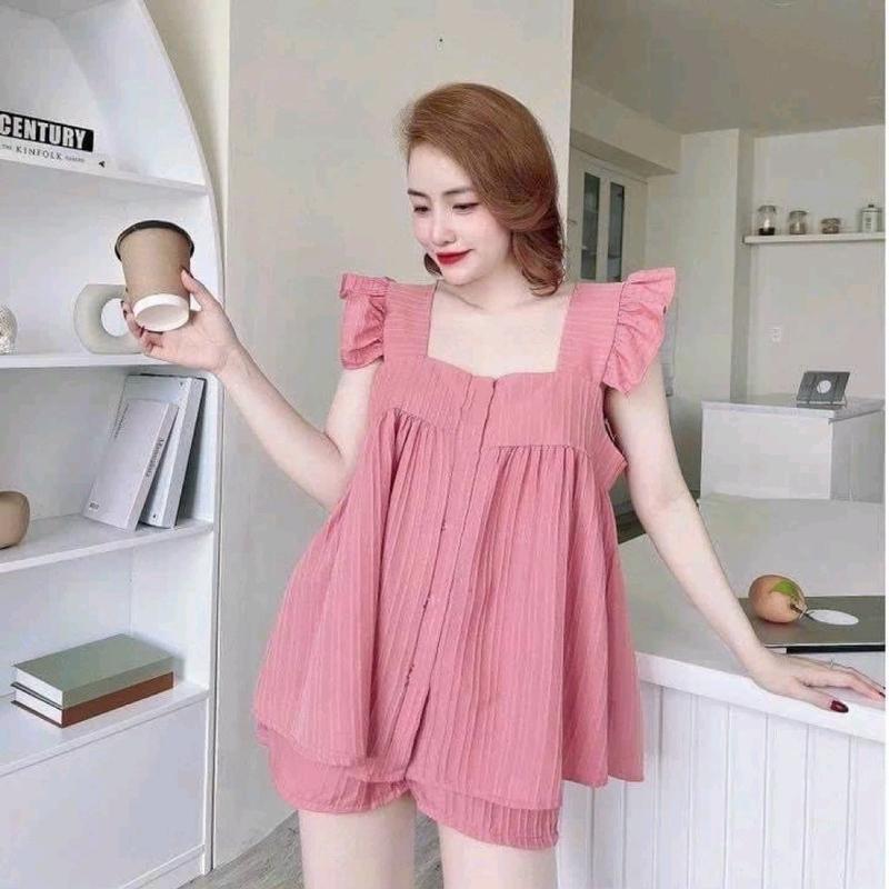 ĐỒ BỘ ĐÙI NỮ NÚT BỌC VÀ KHÔNG NÚT BỌC GIẢM 30K GIÁ TỪ 99K RẺ THỜI TRANG Áo Quần giặt bằng nước lạnh 【set】red 4