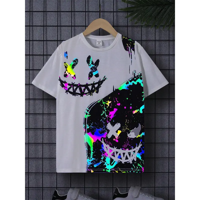 Men's fashion 3D printed T-shirt, loose casual round neck short sleeved T-shirt, summer children's streetwear top