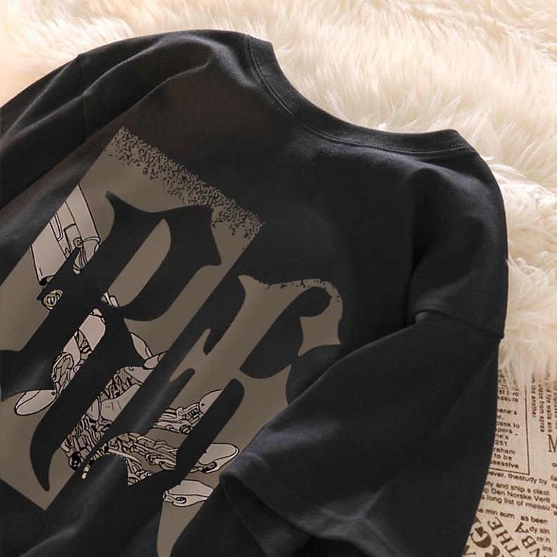 Áo thun unisex tay lỡ nam nữ CHỮ RR, Áo phông Unisex nữ form rộng mặc cặp, nhóm phong cách Ulzzang