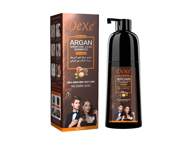 MÀU NÂU ĐEN Nhuộm phủ tóc bạc - phủ bạc DEXE ARGAN 420ml chứa tinh dầu argan dưỡng tóc - Serum Đổi Màu Tóc