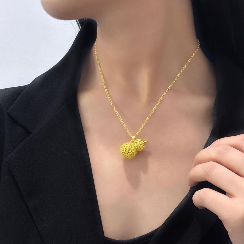 Product Introduction of Luxurious Chinese Style New Chinese Wedding Gold Fu Character Gourd Pendant Ethnic Style Premium Buddha Head Little Fat Fu Pendant Necklace 18
