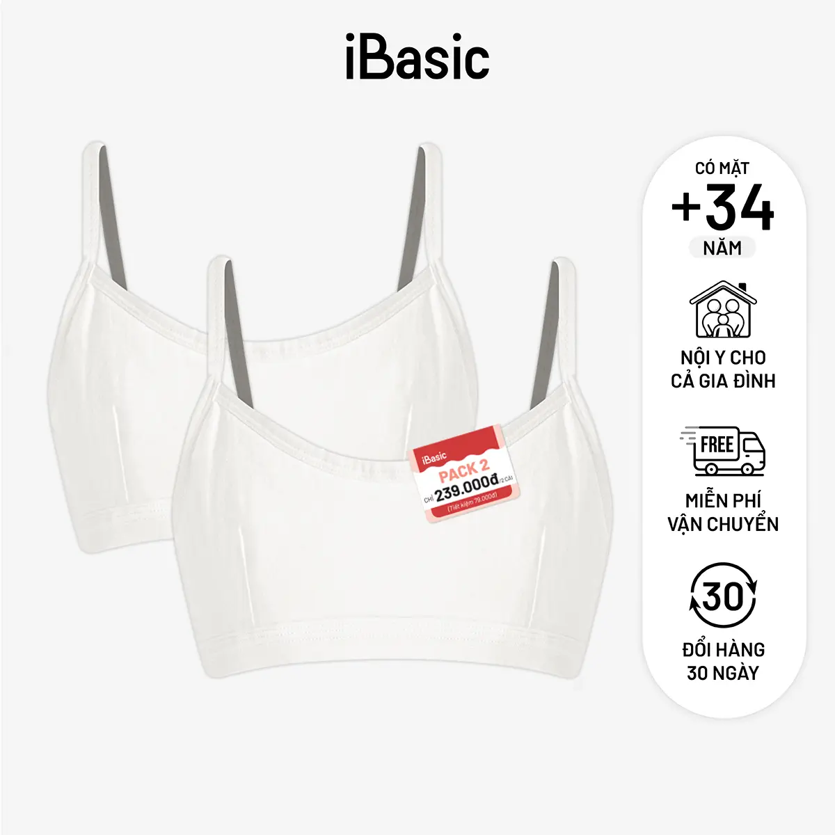 Pack 2 Áo ngực học sinh nữ iBasic cotton USA kháng khuẩn dây nhỏ BRAT027-PA2 Women