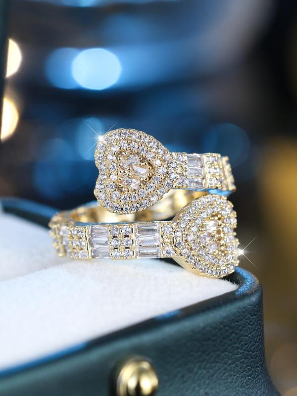Fashion Heart Design Rhinestone Decor Cuff Ring, Elegant Trendy Simple Luxury Rings Jewelry for Daily Wear, Fashion Accessories for Women, Valentine's Day, Gift 2
