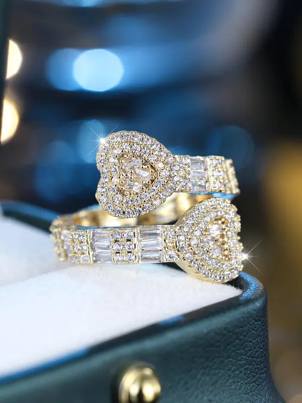 Fashion Heart Design Rhinestone Decor Cuff Ring, Elegant Trendy Simple Luxury Rings Jewelry for Daily Wear, Fashion Accessories for Women, Valentine's Day, Gift 2