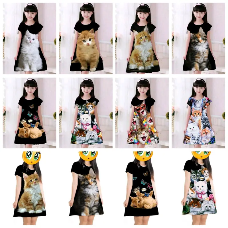Dress anak motif kucing usia 2-11 tahun 0