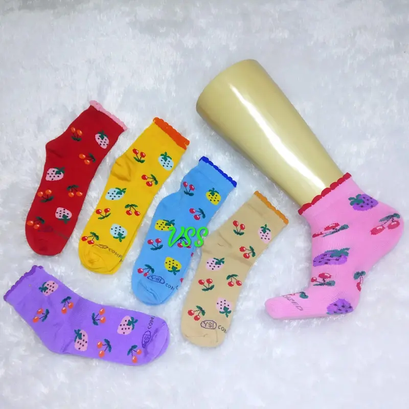 Kaos kaki anak perempuan tk dan paud  pendek umur 5 6 tahun motif stroberi dan ceri  bahan katun fashion Bunga Sd Cantik 0