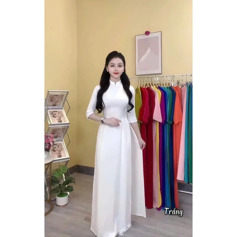 Áo dài nữa truyền thống vải lụa mỹ mềm mịn, không nhăn - Áo học sinh chụp kỷ yếu 2025, hàng sẵn 5