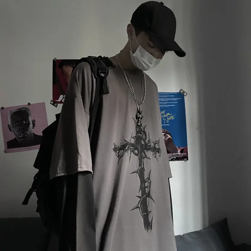 Áo Thun Dài Tay Giả Hai Mảnh Cho Nam Và Nữ, Áo In Chữ Thập, Rộng Rãi, Cỡ Lớn, Ins Dark Hip Hop, Hợp Thời Trang, Mới, Mùa Thu 2
