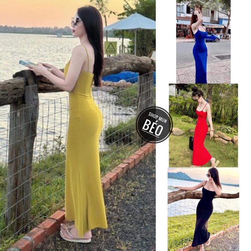 Đầm maxi 2 dây phom dài có mút chất thun gân có giãn thích hợp mặc đi tiệc đi làm đi chơi