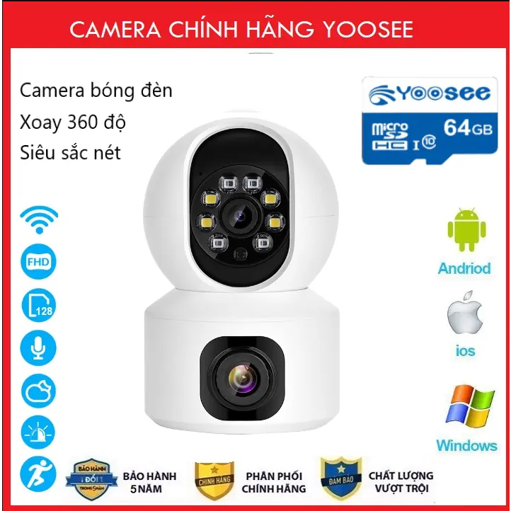 CAMERA IP WIFI YOOSEE  2 MẮT 5.0Mpx (HIỆN 2 MÀN HÌNH 2 MẮT CÙNG LÚC) BAN ĐÊM CÓ MÀU ezviz  komex cam  em  bé  truyền  hình
