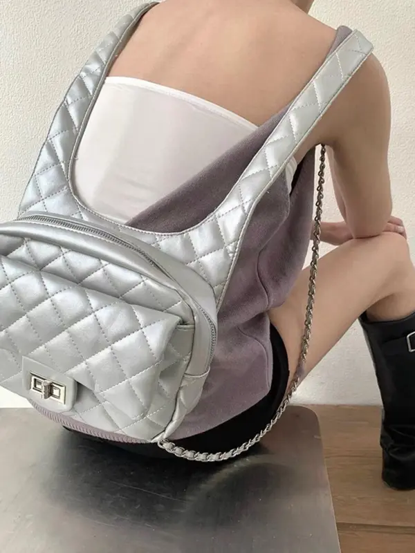 Quilted Backpack, Fashionable Argyle Pattern Backpack for Women, Lightweight Backpack for Daily Used, Suitable for Female College Students, Outdoor, Travel 3