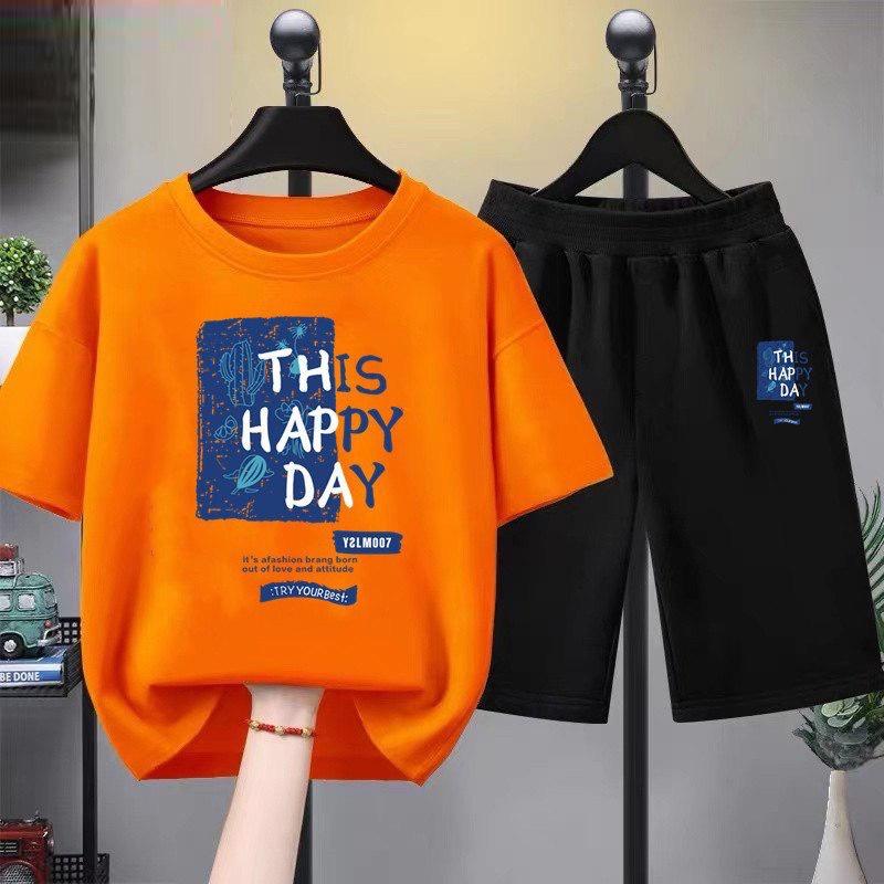 Bộ đồ bé trai mùa hè size đại 17-40kg chất thun co giãn mềm mát dáng quần đùi áo cộc tay phong cách Hàn Quốc bé trai từ 5-14 tuổi Mã 37 Happyday