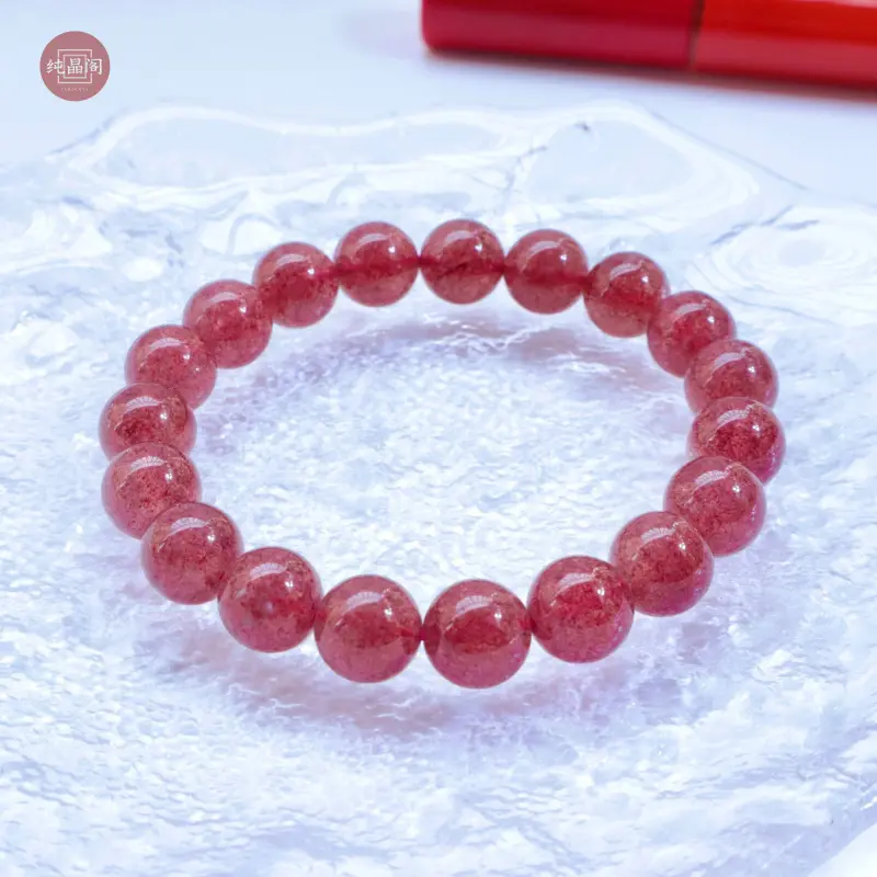 Gelang Kuarza Strawberi, Alamiah, Untuk Wanita, Fesyen, Kristal, Jenis Ais, Gred 7A, Gelang Manik Kuarza Strawberi Lombong Lama  stone rose quartz crystal jewelry garnet red ruby bracelet