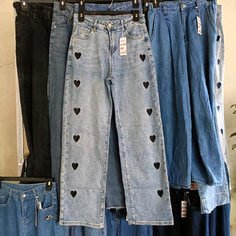 kulot jeans love bordir,hw jeans tebal warna snow blue 0