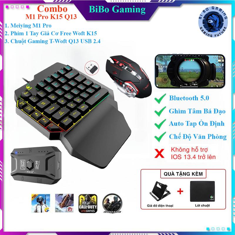 Combo Meiying M1 Pro, Bộ Chuyển Đổi Gaming Bluetooth 5.0, Bàn Phím Giả Cơ Free Wolf K15 và Chuột Gaming, Hỗ trợ chơi game PUBG Mobile, Free Fire, MineCraft, Roblox
