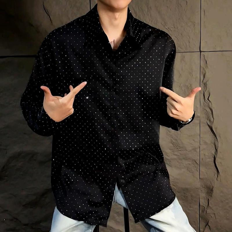 Áo sơ mi đính đá lấp lánh chất lụa latin bóng , vải thoáng mát ,sang trọng