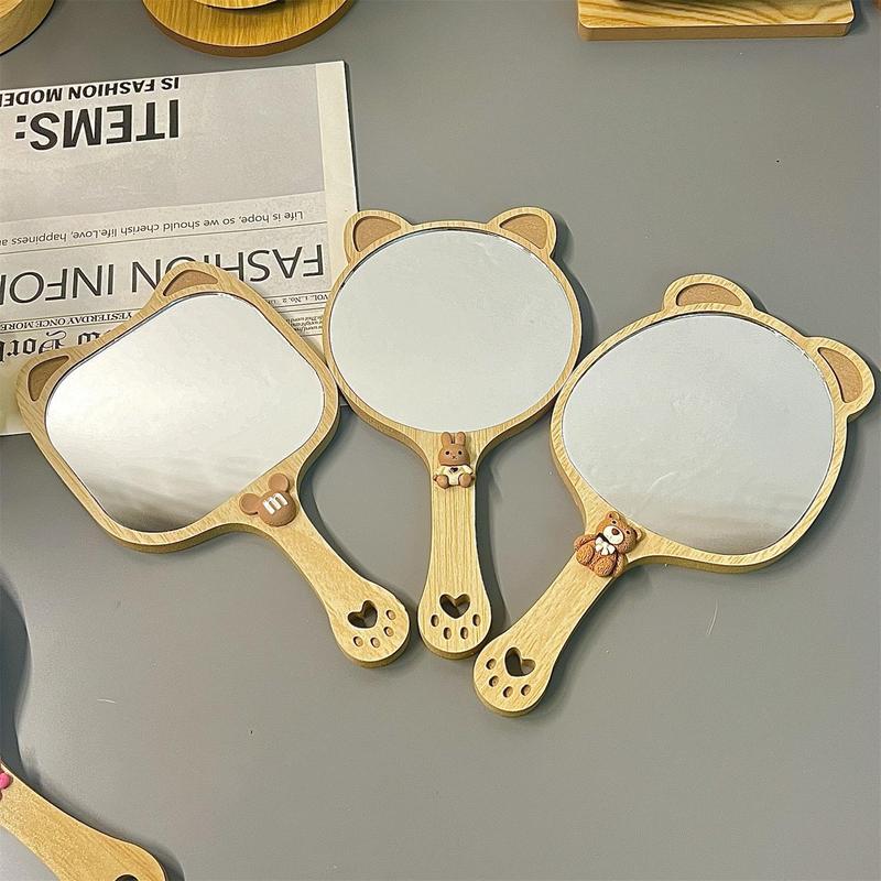 New High-end Handheld Niche Rectangular Princess Makeup Mirror with Wooden Handle, High-definition Portable Pocket Mirror 7