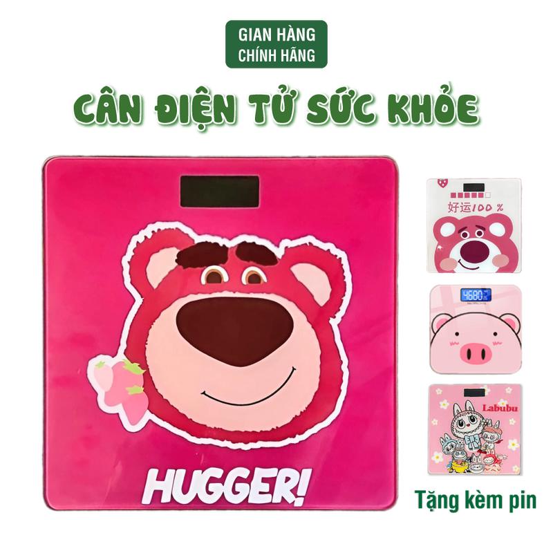  Cân Điện Tử Sức Khỏe - Theo dõi quá trình giảm cân - Hình Gấu Dâu Chú Heo Cực Xinh - Đo Cân Nặng Dành Cho Gia Đình - Tặng kèm pin và thước dây 