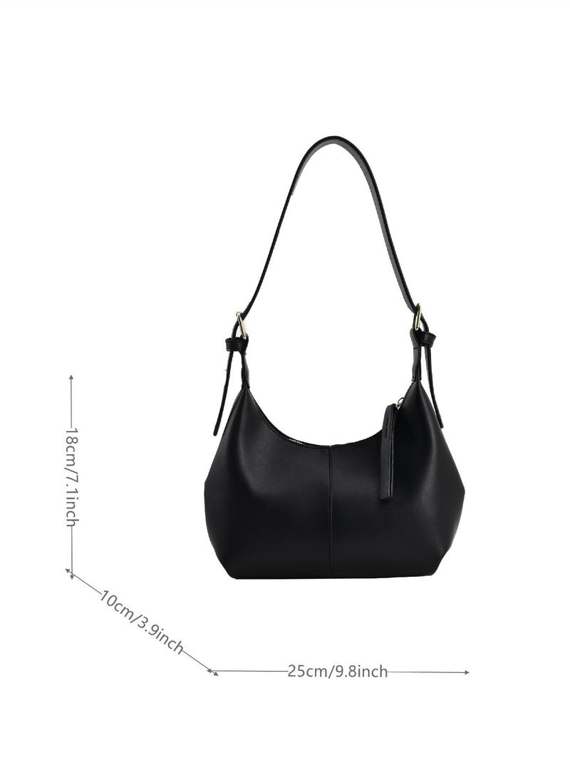 Product Introduction of Women's Simple Style Solid Color Hobo Bag, Fashionable Belted Design Shoulder Hobo Bag for Women, Casual Trendy Shoulder Bag For Daily Use 6