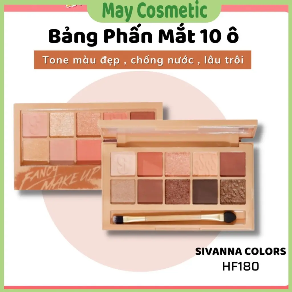 Phấn mắt Sivanna 10 ô kèm cọ tán  Sivanna Colors Pro Eye Palette HF180