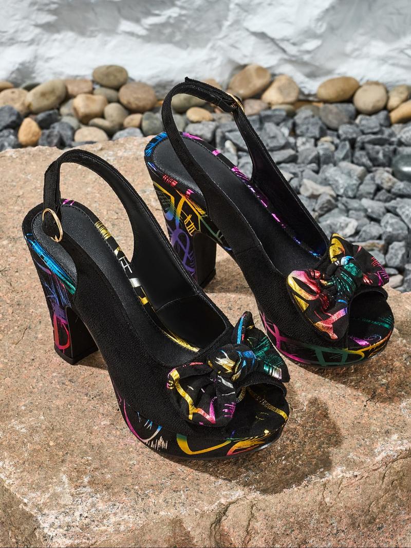 Product Introduction of Women's Fashionable Bow Decor Peep Toe High Heel Sandals, Casual Comfortable Platform Sandals for Daily Wear, Female All-match Retro Shoes for Women & Girls 9
