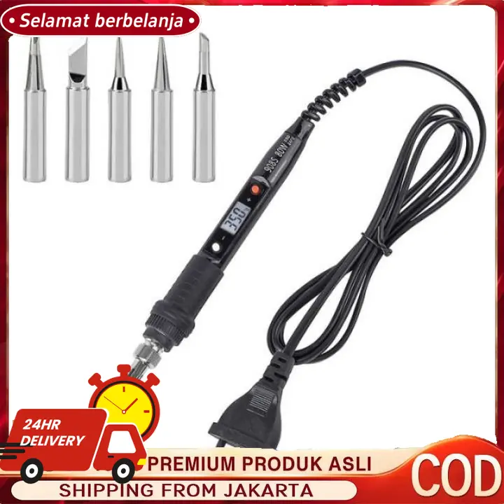 【80W 220V Solder Elektrik】- Versi Pengaturan Suhu dengan Layar LCD, Fitur Pemanasan Otomatis Digital yang Menjaga Suhu Konstan / Set Lengkap dengan Timah, Tip Solder, Rak, dan Rosin, Harga Promo Spesial / Cocok untuk Perbaikan Handphone, TV, Router,