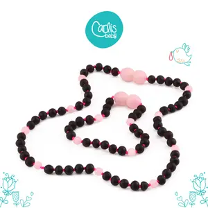 AG65 V2 Kalung dan Gelang Amber Tumbuh Gigi Bayi dengan Rose Quartz By Carlis Baby