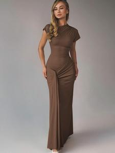 Vestido liso para mujer, vestido elegante de manga corta para uso diario al aire libre, ropa femenina para el verano