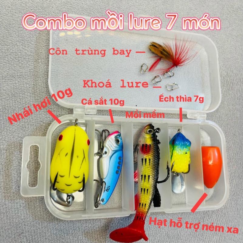 Bộ mồi câu lure 5 mồi + khóa+ hạt hỗ trợ ném xa kèm hộp đựng Đi Câu Bắt Cá Fishing Câu Cá Fish Nam Tay Quay