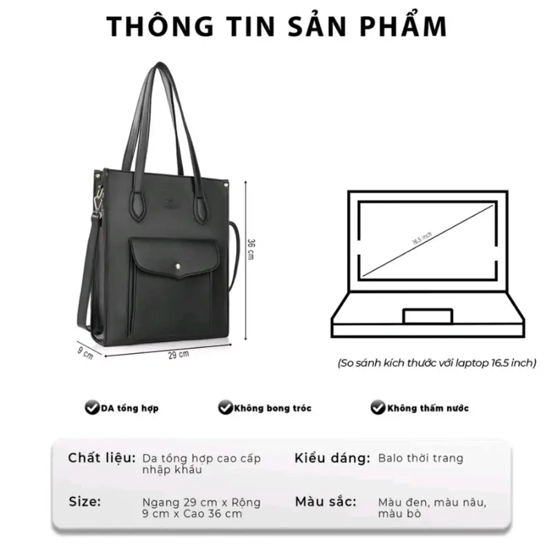 Túi xách công sở Vachino TX-024, Unisex da vừa laptop, A4,cho xem hàng trước. Bảo hành đổi trả miễn phí Bag Đồng Nam 7