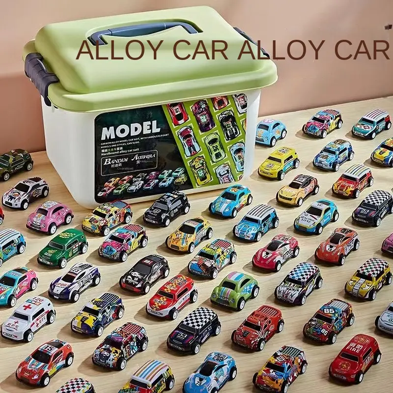 Storage bucket 30 alloy racing iron car mini pull back small car model toy Gift Set Boys