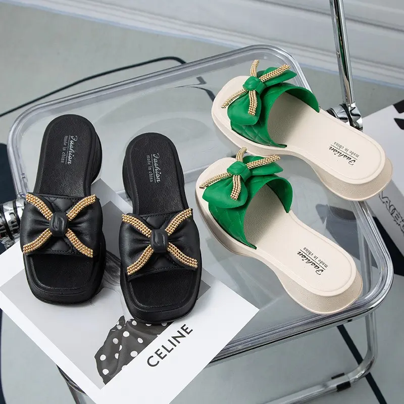 Dép nữ đế dày xỏ ngón đi trong nhà thắt hình nơ cho các chị em DéP Shoes 3