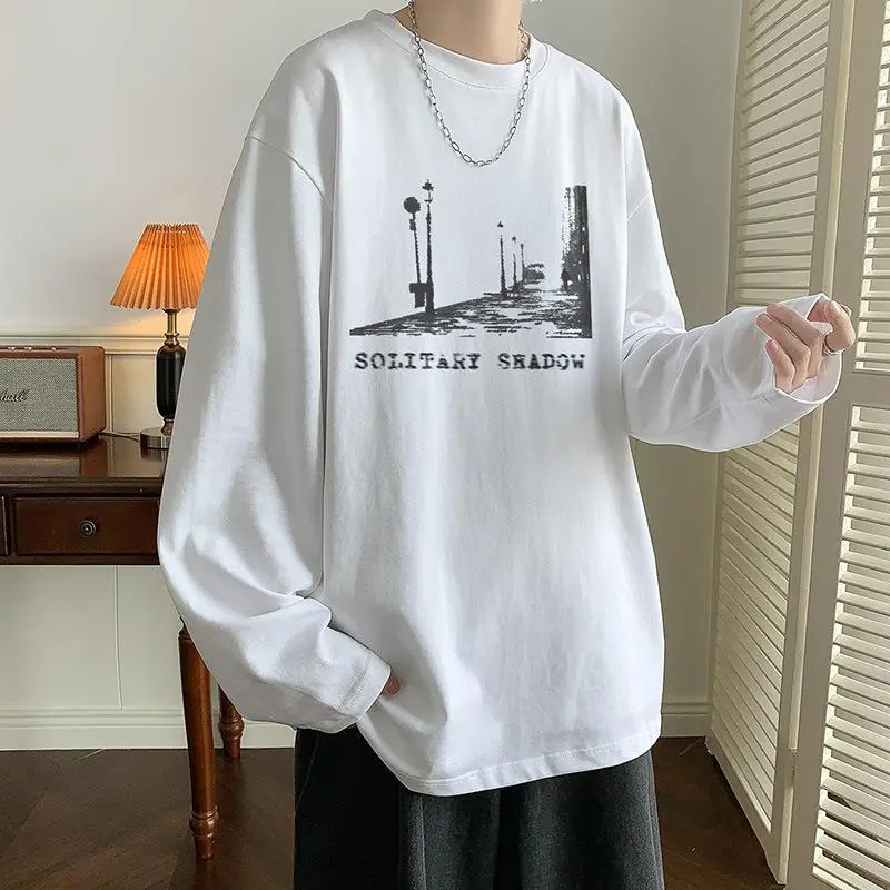Long Sleeve T-shirt Men's Loose Spring and Autumn New Printed Hiphop Harajuku Style National Fashion Inner Wear Casual Shirt Top Clothes Quality Assurance