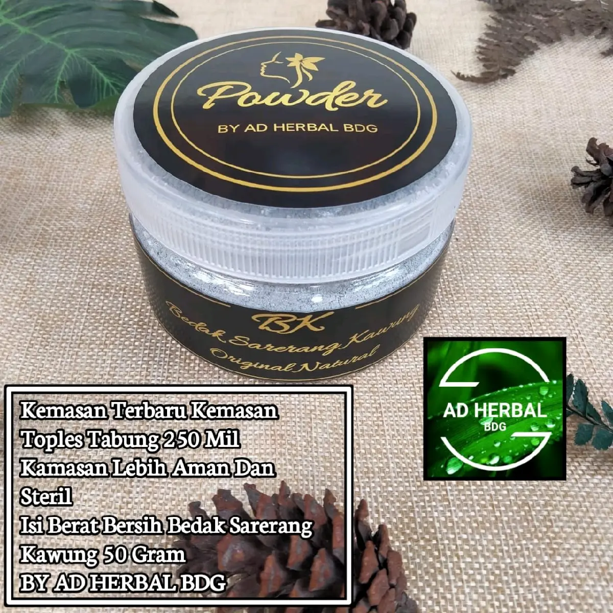 Bedak Sarerang Kawung Tabung Toples Isi 50 Gram - Menghilangkan Noda Hitam Bekas Cacar dan Jerawat - Wajah, Kering