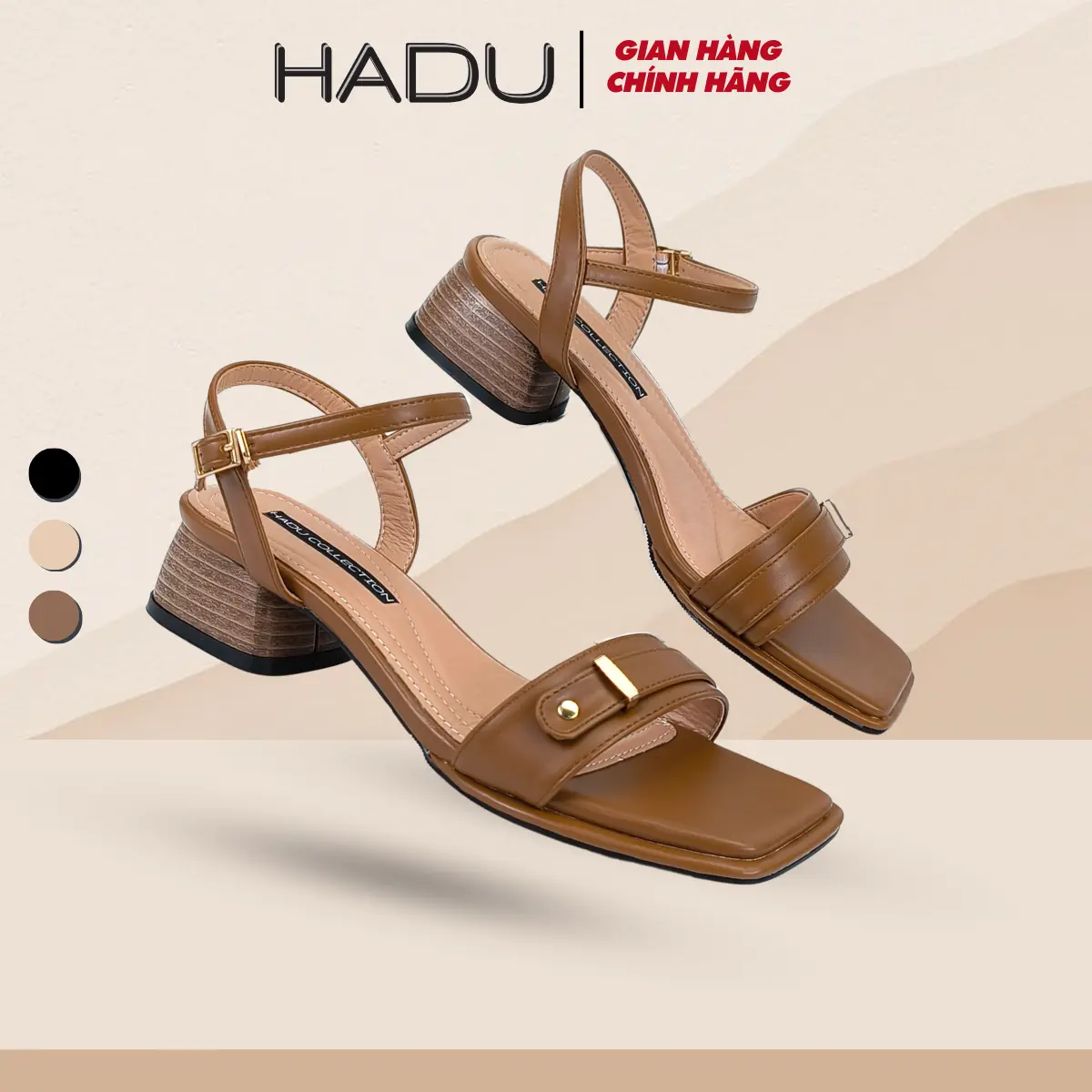 Giày Sandal 3P Gót Vuông Vân Gỗ Quai Ngang HADU M348 Lót Mút Êm Ái Chất Da Cao Cấp BH 12T   DéP Cao Su Nữ Nhung Jean