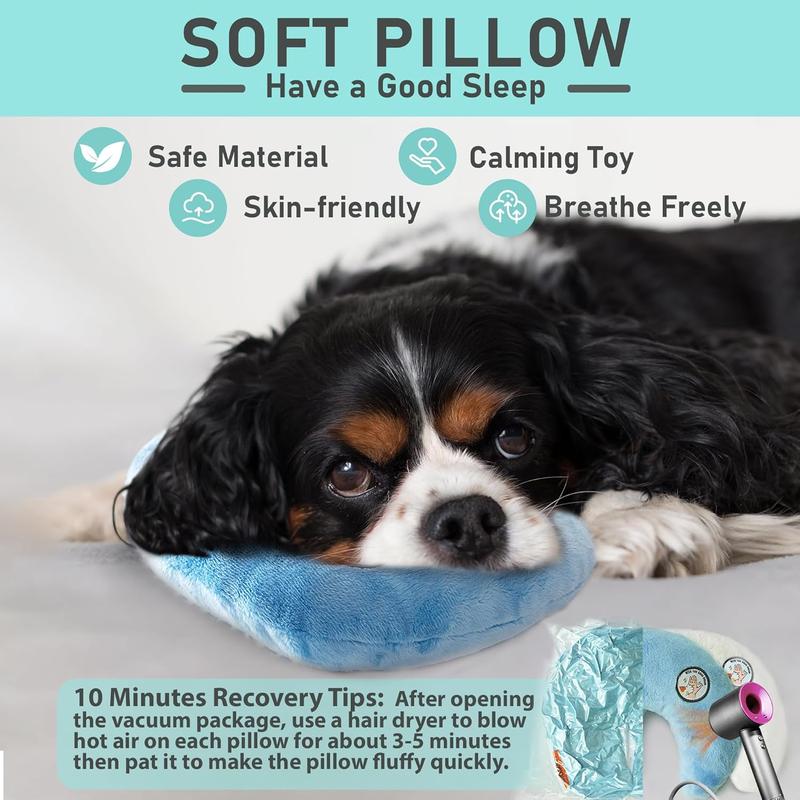 TikTok Shop Dog Pillow Dog Calming Pillow for Small Dog and Cats U Shaped Half Donut Dog Pillow Deep Sleep Fluffy Cozy Pet Calming Joint Sleeping Improve 2 Pack Blue White