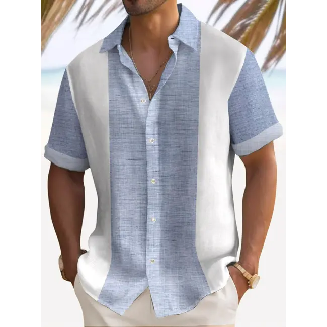 Men's Summer Seaside Casual Stripe 3D Printed Street Fashion Men's Short sleeved Shirt