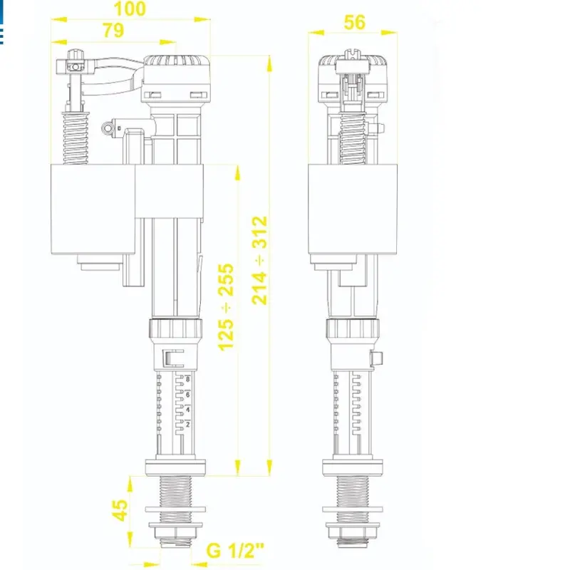 Phao cấp nước bồn cầu WS08 cao cấp – phao nước bồn cầu liền khối và 2 khối rời, chịu áp lực tốt, điều chỉnh được chiều cao 6