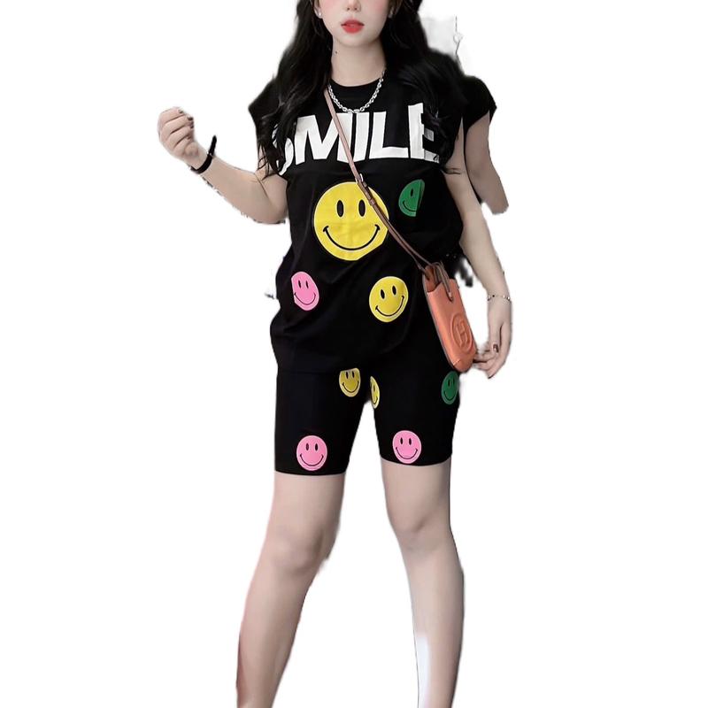 SÉT BỘ NGỐ ÁO THUN COTTON BA LỖ in hình (mc smile) phối quần ngố thun cotton in hình (mc) nữ mặc nhà đi chơi- Tuhaodobo Women Top 6