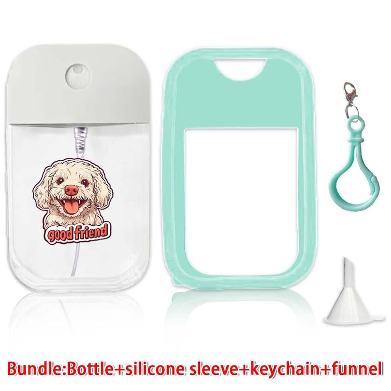Product Introduction of Cute Dog Pattern Perfume Spray Bottle with Keychain, 1 Count Refillable Hand Sanitizer Storage Case, Empty Bottle for Home Office Outdoor Travel, Tin 0