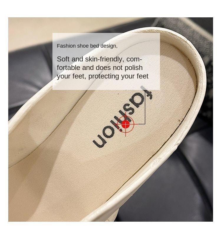 Product Introduction of Women Mules Summer Elegant Square Closed Toe Flat Slippers Female Shoes Casual Leather Black White Slides Plus Size 36-41 Footwear Girl 21
