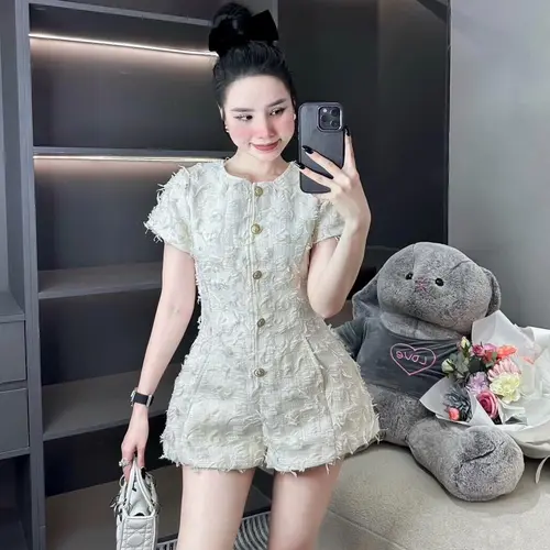 Bộ Jumpsuit Dạ Nữ Tay Ngắn Thiết Kế Cao Cấp Sang Chảnh Lịch Sự C120 Voi Trắng