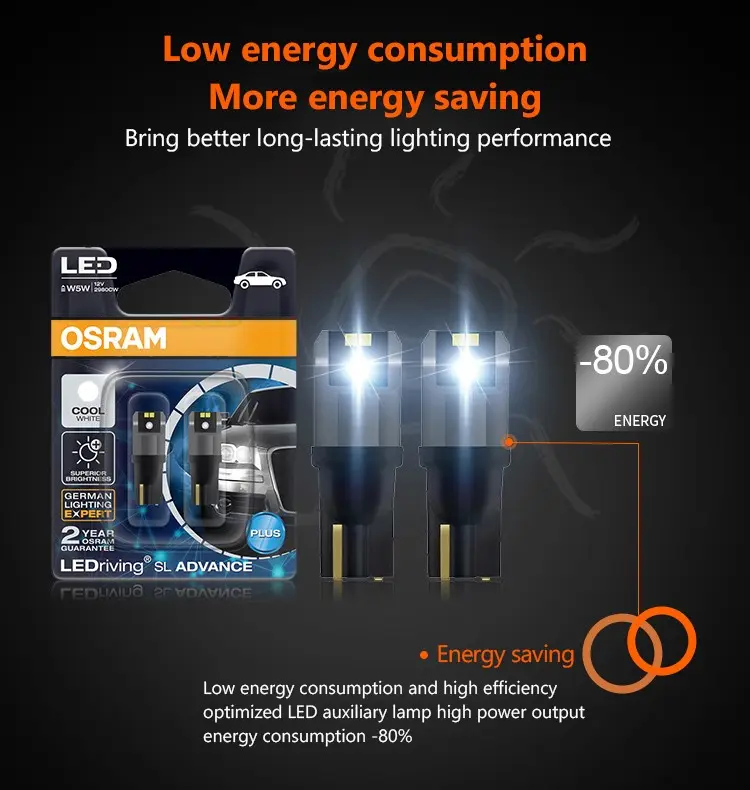 Lampu Kecil Senja Kota LED Mobil Osram T10 Genuine Putih 2980CW 2825DW 5