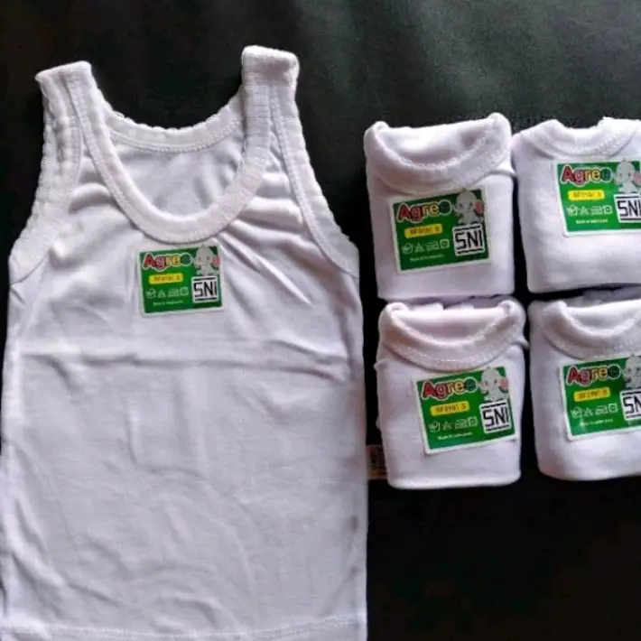 Agree Kids - Grosir 12pcs / 1Lusin  Singlet Anak Putih Polos Sf019 - S M L XL XXL