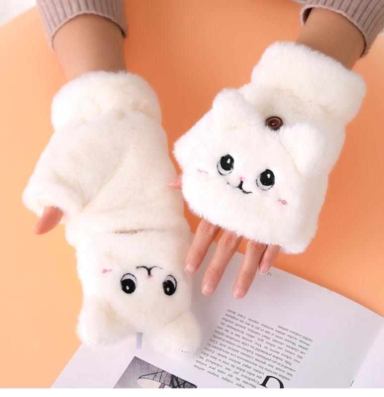 Găng Tay Lông Thỏ Mềm Mại Hở Ngón Đeo Được 2 Kiểu Thoải Mái Nhung Voi - Giữ Ấm Mùa Đông
