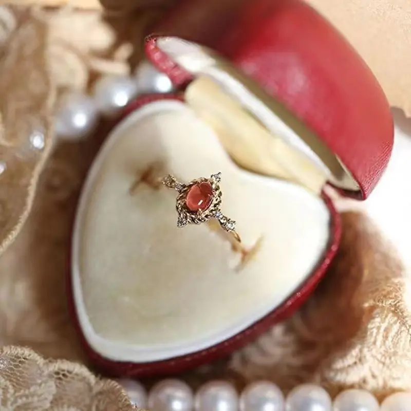 Hot Selling Retro Style Oval Flower Ring Imitation Natural Garnet Red Stone Fine Micro-inlaid Open Ring for Women